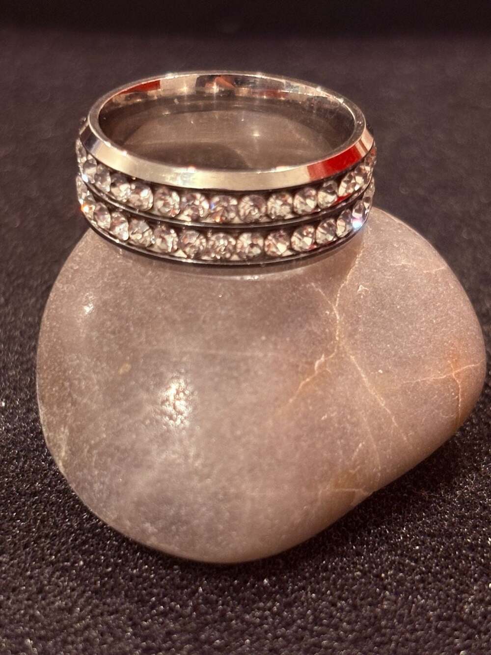 Silver Stainless Steel Rhinestone Ring - Picture 2 of 5